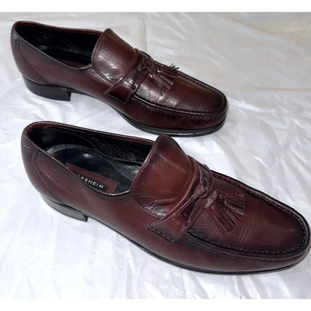Florsheim Mens Burgundy Leather Kiltie Tassel Loafers Slip On Dress Shoes 9.5 D